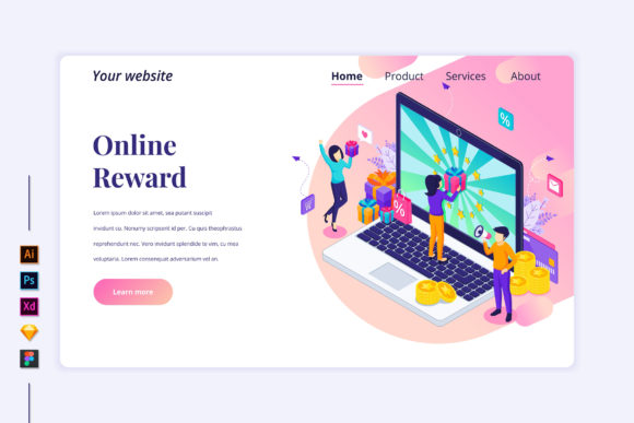 Isometric Online Reward Landing Page Design