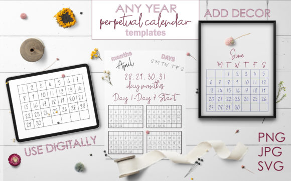 Perpetual Calendar Templates-Script Font: A Stylish Solution for Any Year